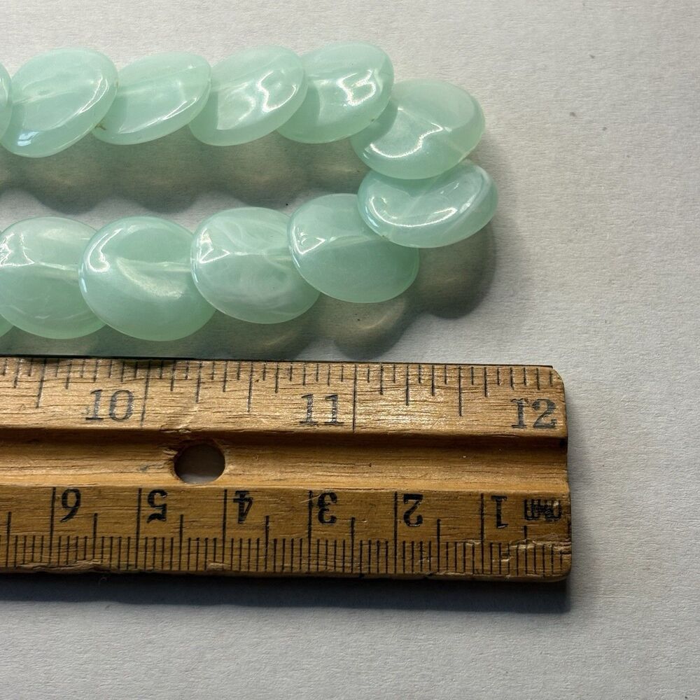 Vintage Light Green Flat Circle Bead Necklace 24” - Picture 5 of 5